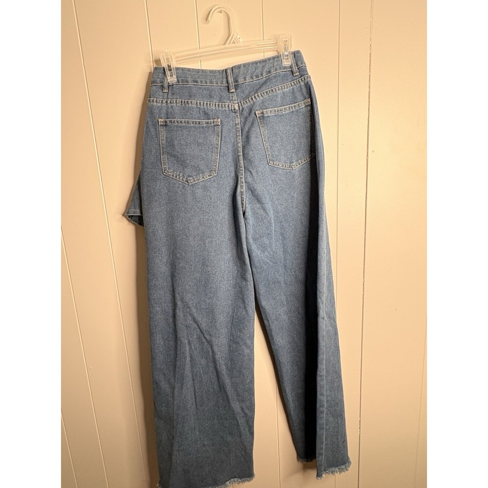 High Waist Wide Leg Jeans Women's Autumn Vintage Chic Pants Asymmetrical Design - Picture 4 of 5
